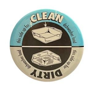 Vintage Blue White Round Dishwasher Magnet Clean Dirty Sign 3" Kitchen Decor